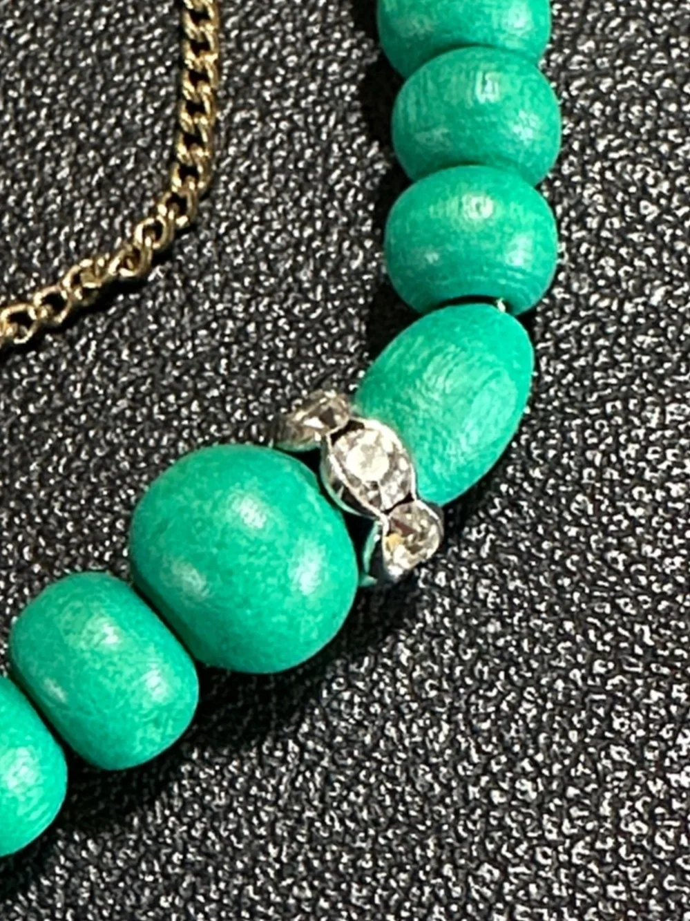 J Crew Factory Floating Wood Green Bead Rhinestone Spacer Necklace